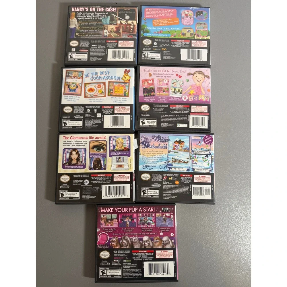 Nintendo DS Game Lot 7 Barbie Dora Hello Kitty Nancy Drew Silverlicious Manuals